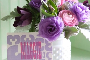 Pink and purple floral centerpieces