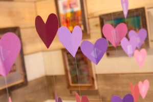 Pink and purple heart wall decor