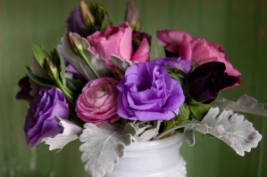 Purple and pink floral centerpieces