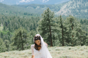 Lace bridal gown in the mountains