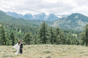 Picturesque Mountain scenery bride and groom