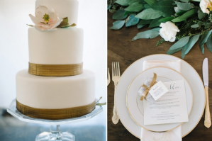 Chic green white and gold colors for a mountain wedding