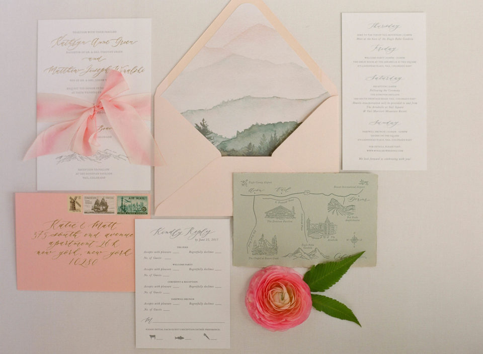 Pink and Green Wedding Invitation