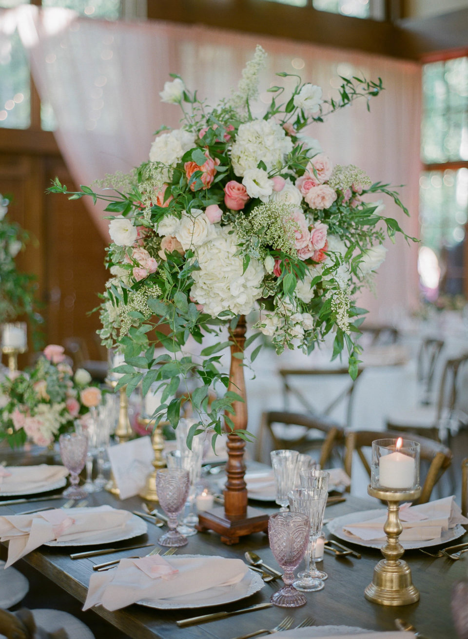 Pink and Green Tall Reception Centerpiece