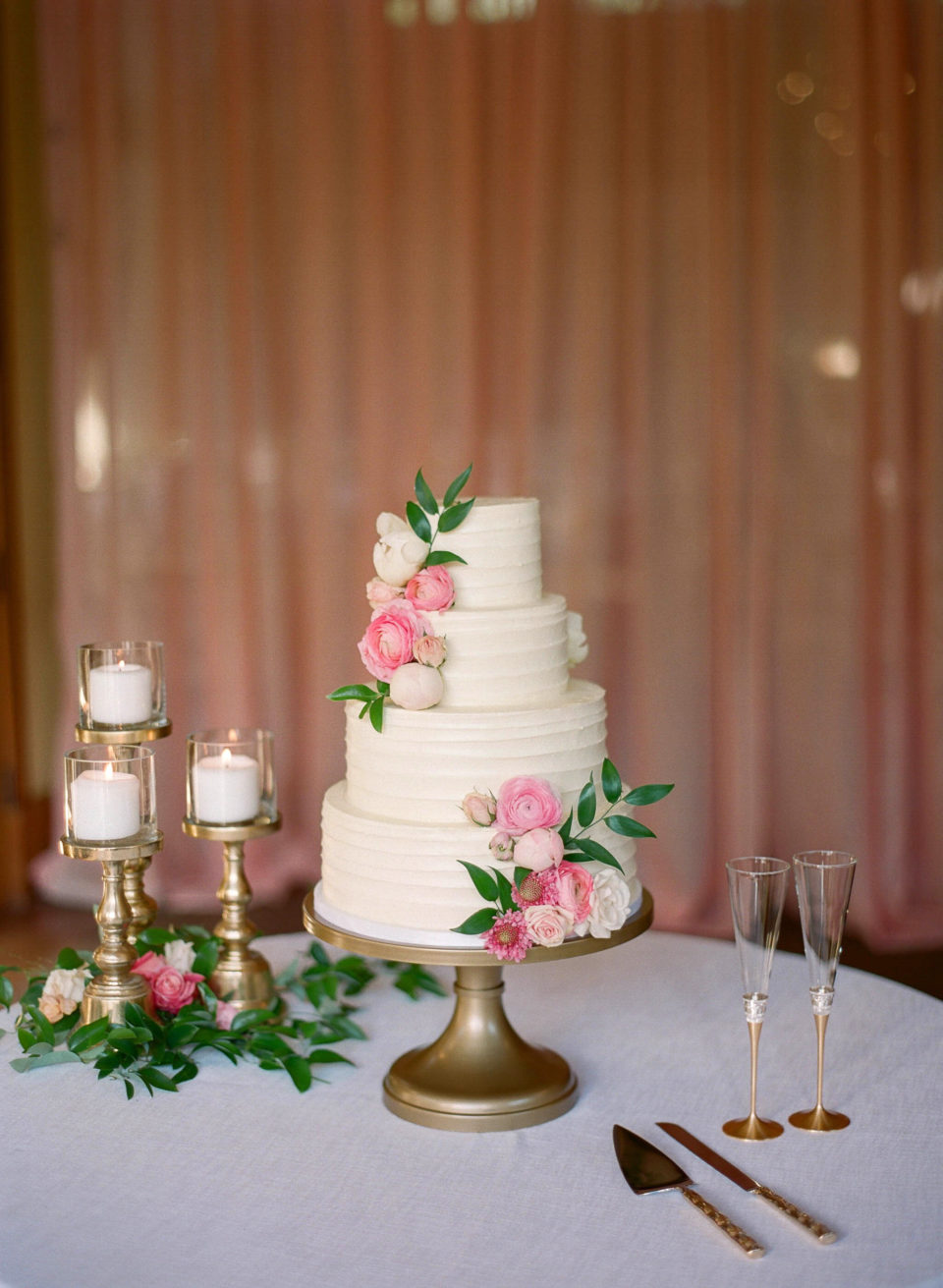 Pink and White Buttercream Wedding Cake