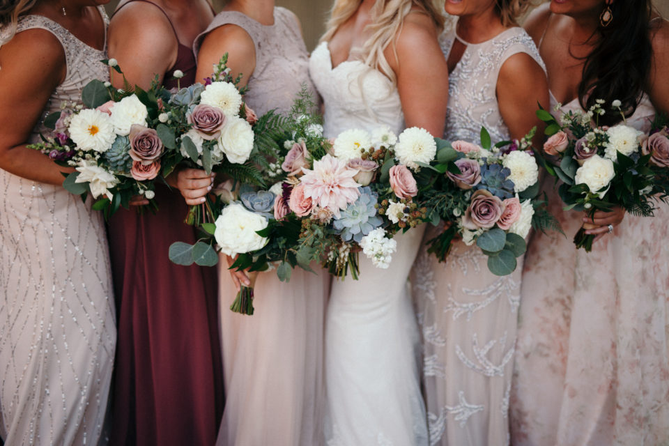 Bride Bridesmaids Pink Teal Bouquet