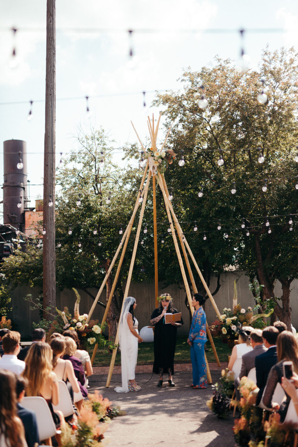 LGBT Wedding Outdoor Ceremony Teepee String Lights