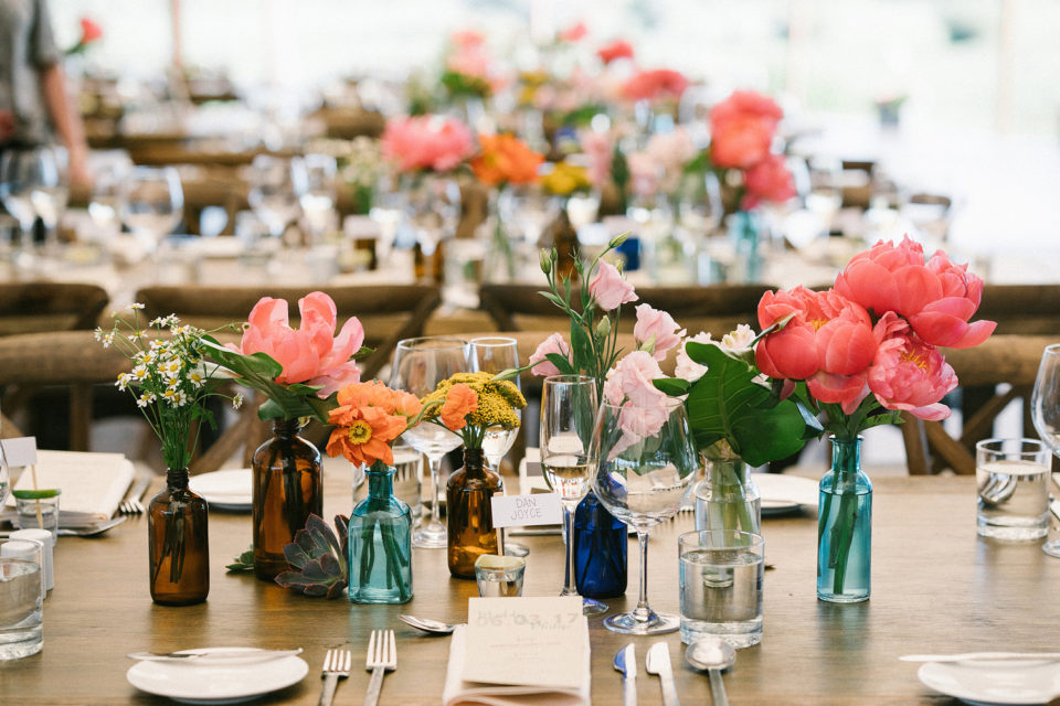 Eclectic Bottles Table Setting Wedding Reception
