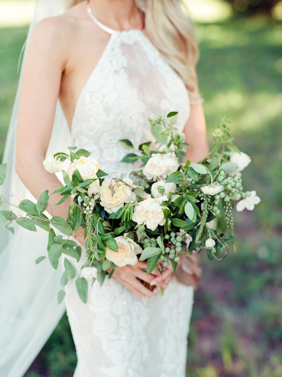 Bridal Bouquet Halter Wedding Gown