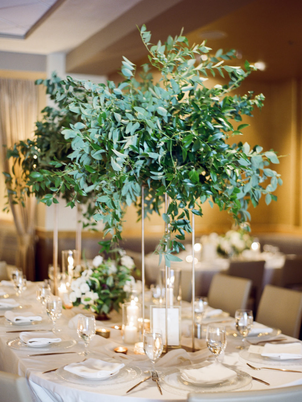 Greenery Gold Wire Tall Wedding Reception Centerpiece