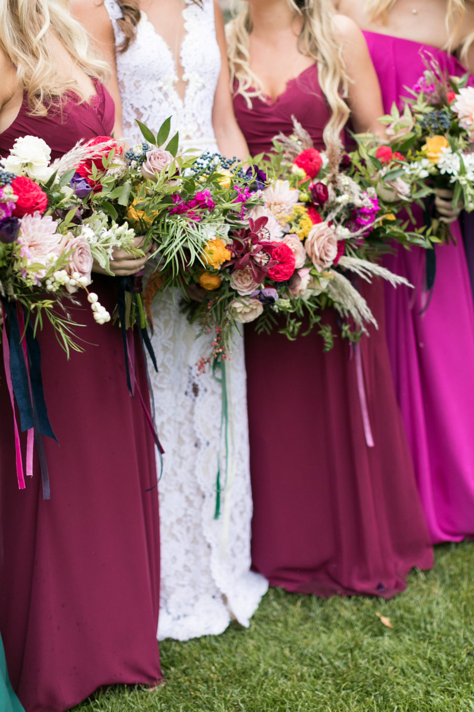 Fuschia Bridesmaid Dress Colorful Bouquet