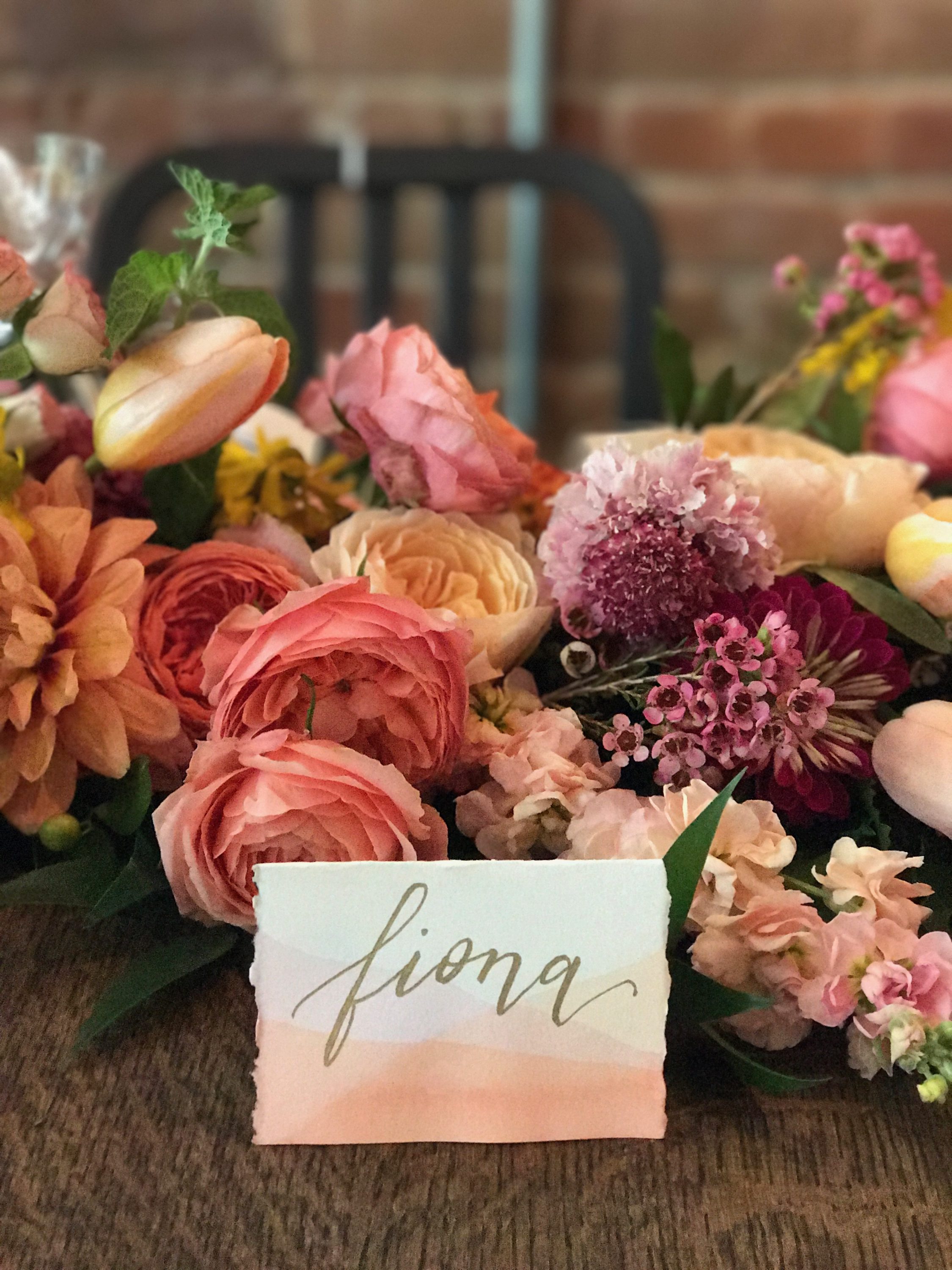 name card with coral watercolor