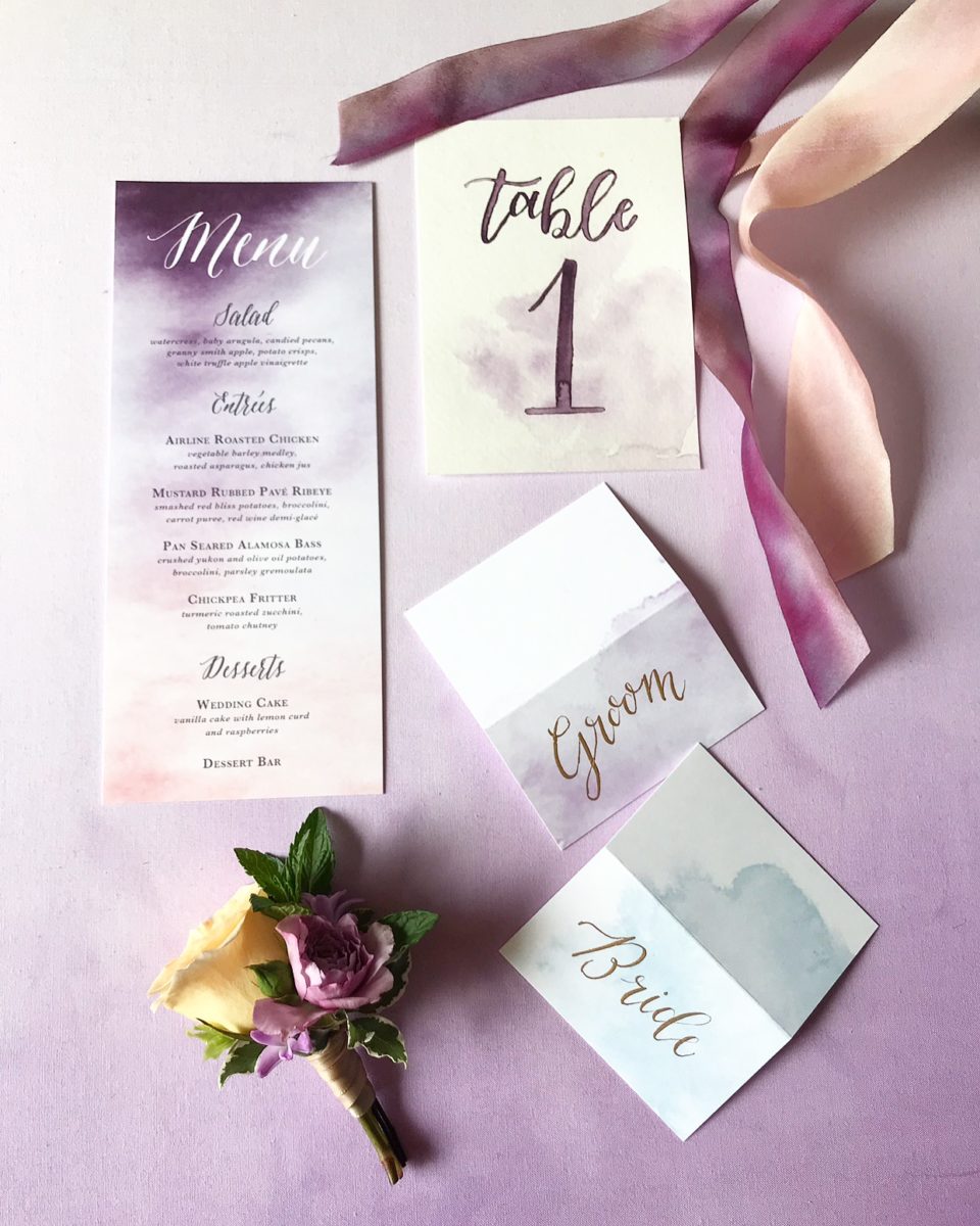 watercolor purple wedding paper