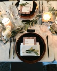 Placesetting brown chargers wedding reception