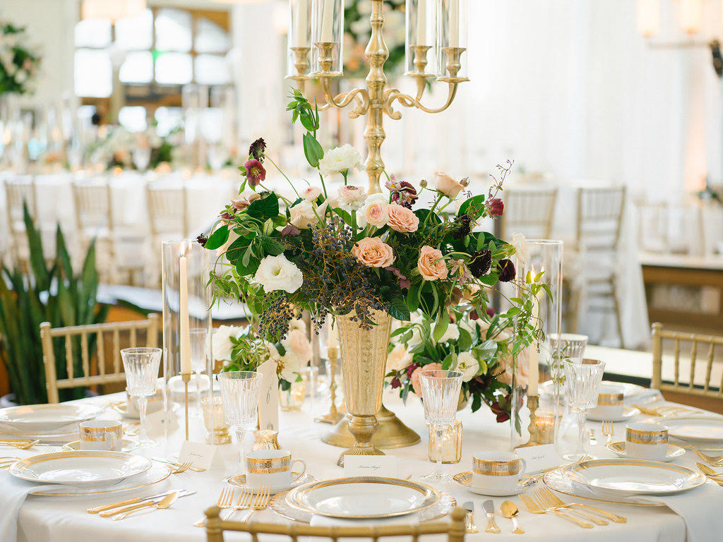 Royal wedding centerpiece gold vase pink floral