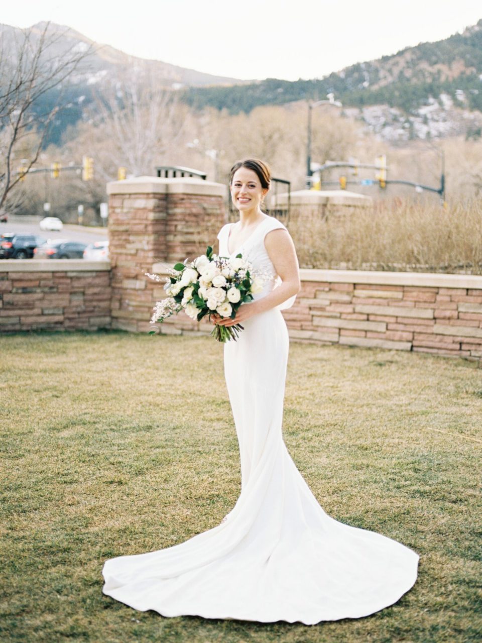 Outdoor Bridal Portrait Cap Sleeve Gown