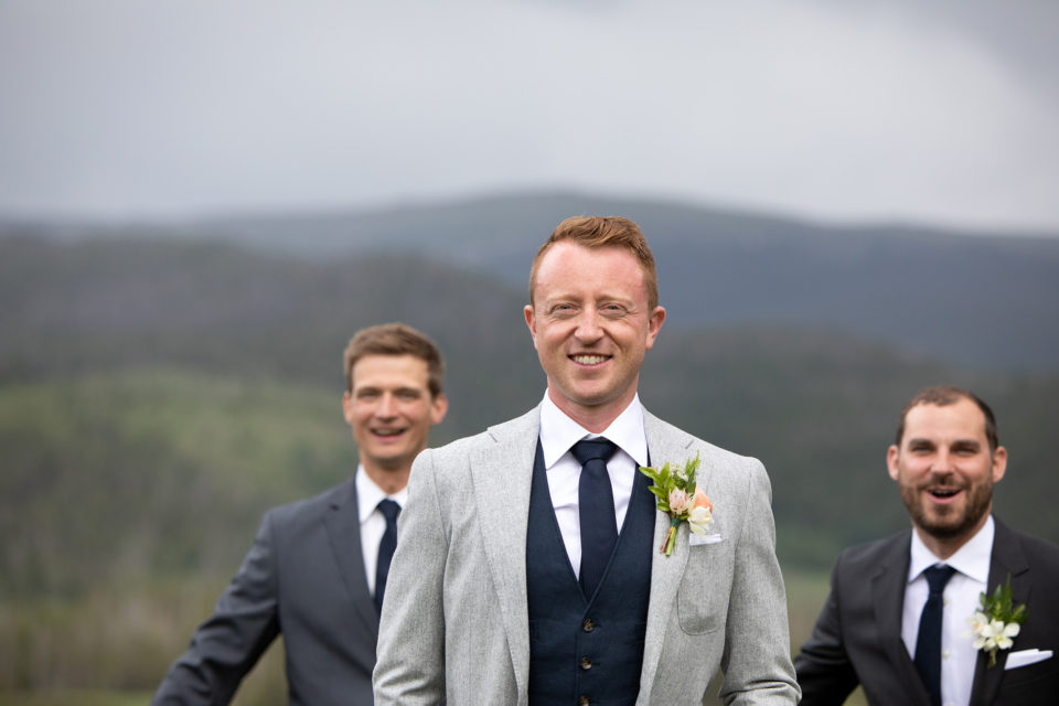 groom groomsmen gray suits colorado mountain venue