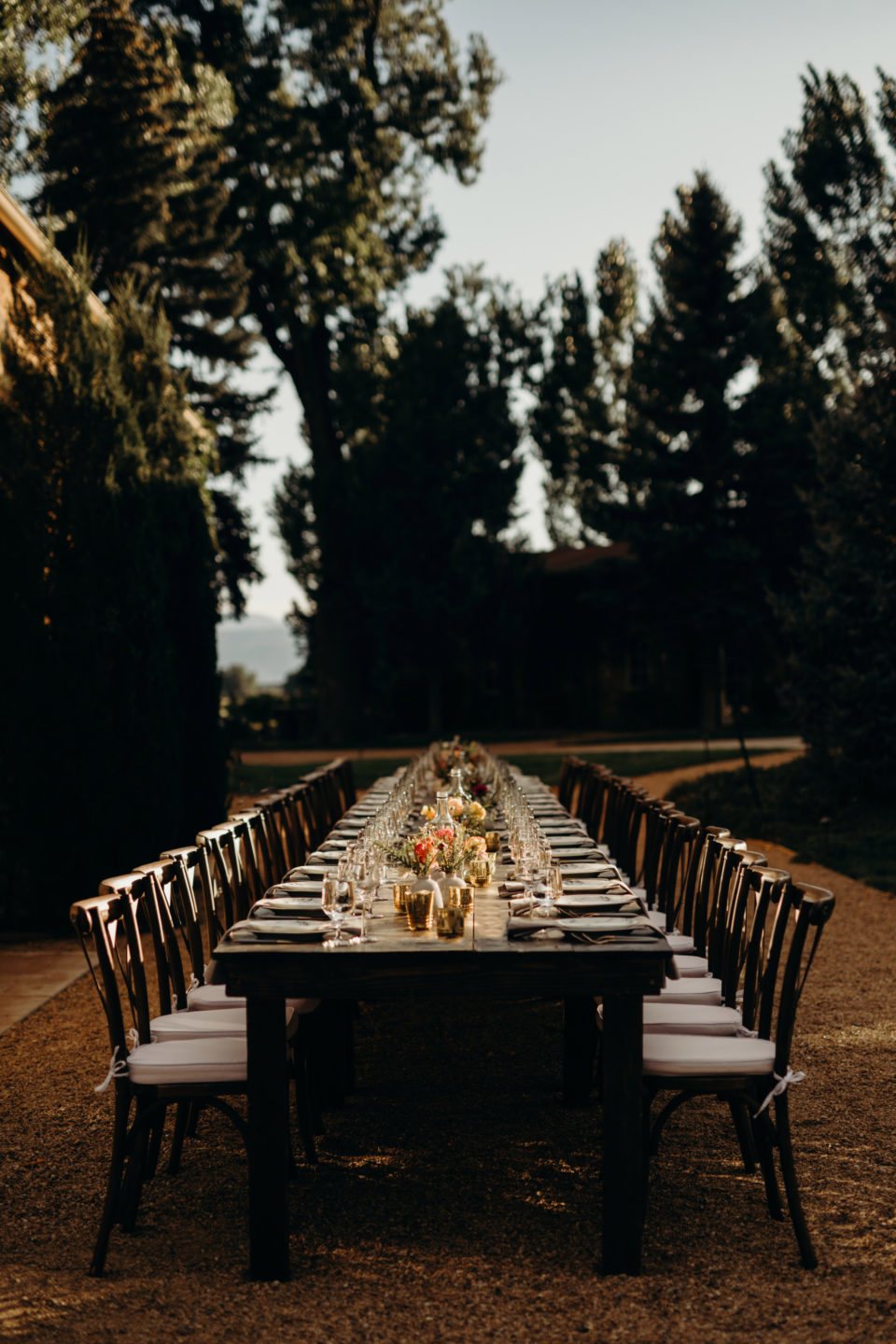 dining al fresco farm table summer wedding
