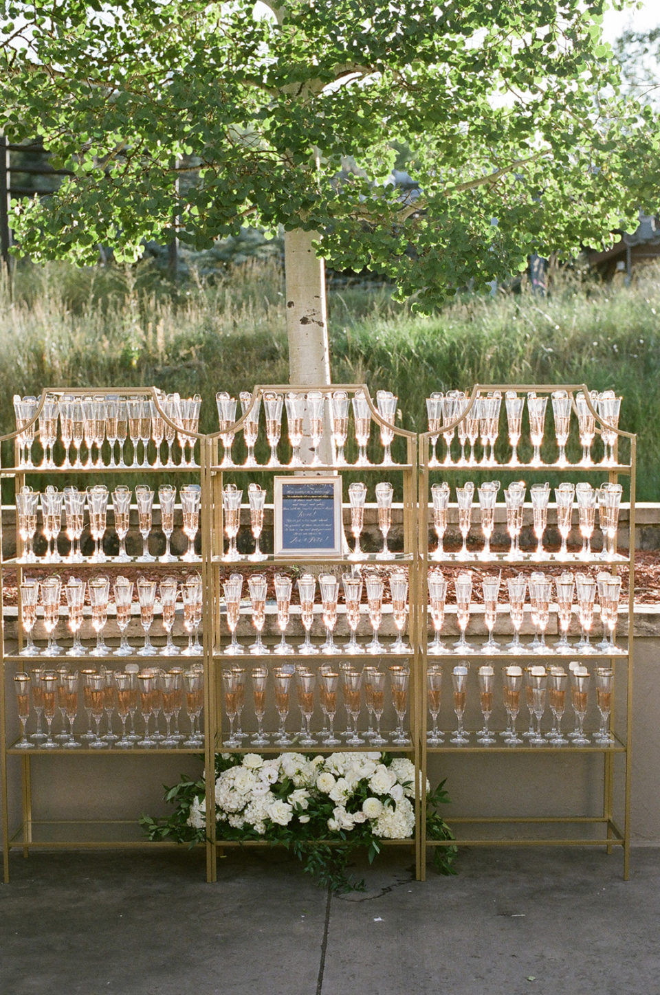 rose champagne wall cocktail hour vail wedding