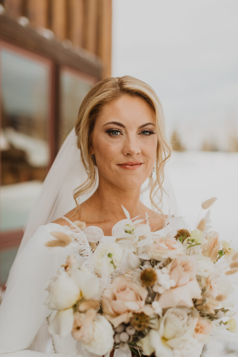 bridal portrait soft blush florals